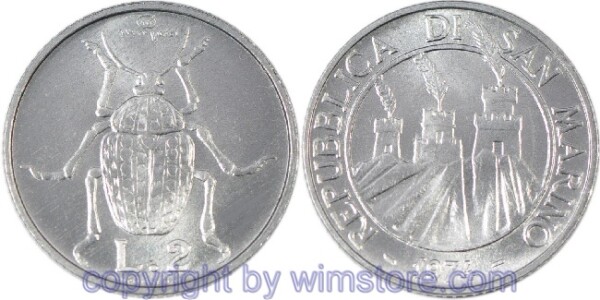 San Marino, 2 Lire 1974, Käfer, KM 31, Aluminium, st