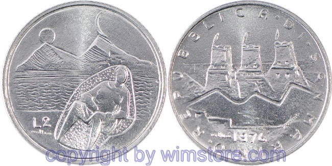 San Marino, 2 Lire 1976, Sitzende Frau, KM 52, Aluminium, st