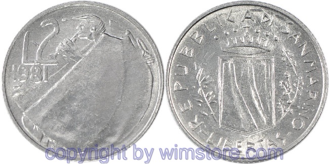 San Marino, 2 Lire 1981, Schäfer, KM 117, Aluminium, st