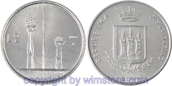 San Marino, 2 Lire 1983, Atomkriegbedrohung, KM 146, Aluminium, st