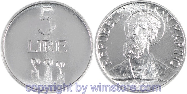 s7217 San Marino, 5 Lire 1972, Hl. Marinus von Dalmatien, KM 16, Aluminium, st