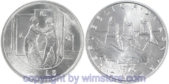 San Marino, 5 Lire 1976, Umarmung, KM 53, Aluminium, st