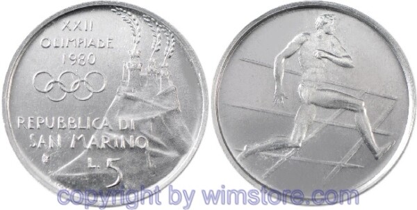 San Marino, 5 Lire 1980, Läufer, KM 104, Aluminium, st