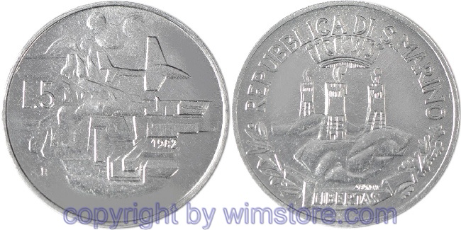 s7226 San Marino, 5 Lire 1982, Ökologie, KM 133, Aluminium, st