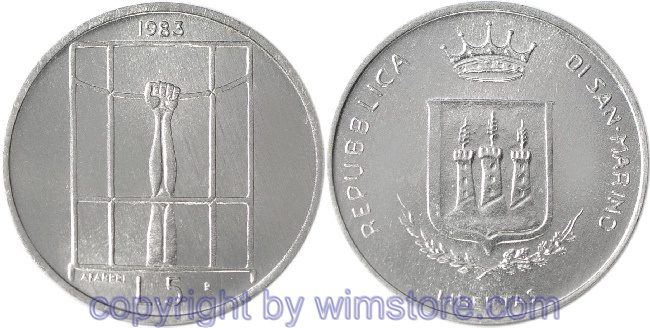 s7227 San Marino, 5 Lire 1983, Atomkriegbedrohung, KM 147, Aluminium, st