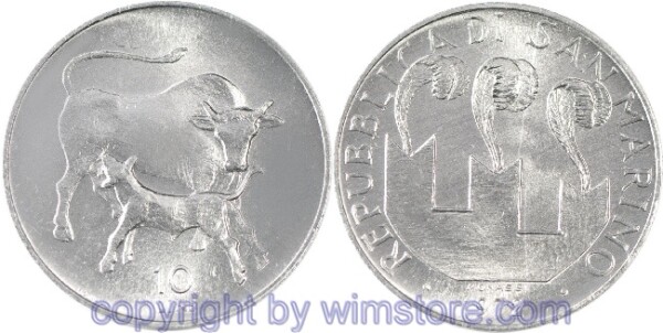 San Marino, 10 Lire 1972, Kuh mit Kalb, KM 17, Aluminium, st