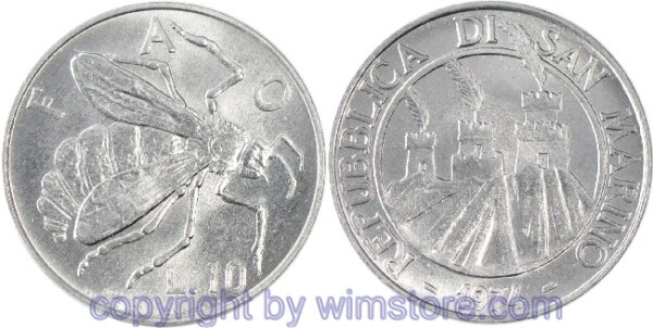 San Marino, 10 Lire 1974, Biene, KM 33, Aluminium, st