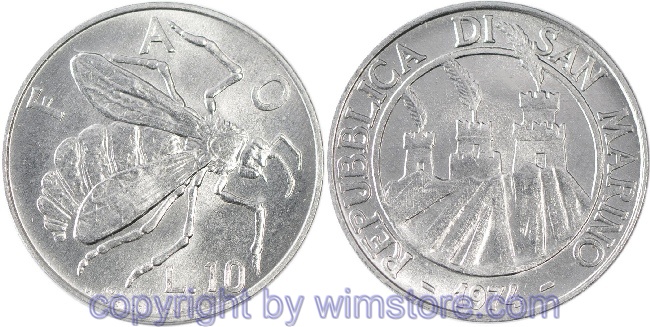 San Marino, 10 Lire 1974, Biene, KM 33, Aluminium, st