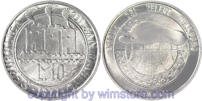 San Marino, 10 Lire 1977, Fußspur, KM 66, Aluminium, st