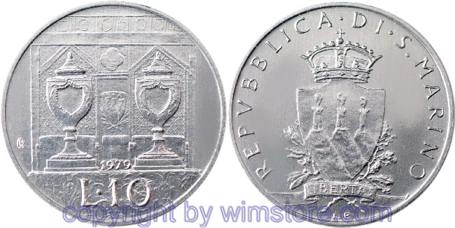San Marino, 10 Lire 1979, Wahlurnen, KM 92, Aluminium, st