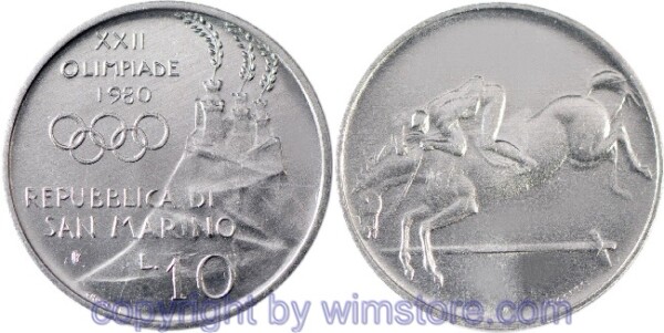 San Marino, 10 Lire 1980, Springreiter, KM 105, Aluminium, st