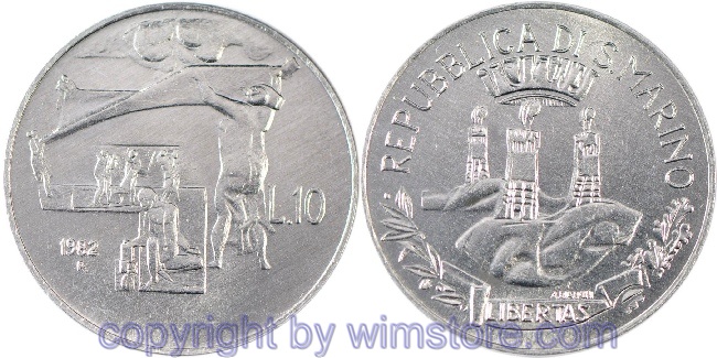 San Marino, 10 Lire 1982, Schutz und Erziehung der Kinder, KM 134, Aluminium, st