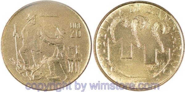 San Marino, 20 Lire 1972, Garibaldi mit Frau, KM 18, Alu/Bro