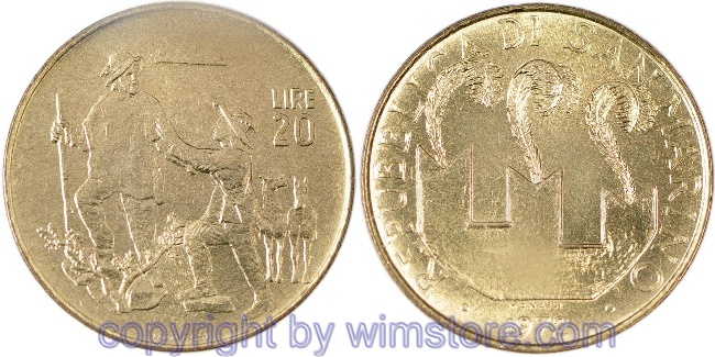 s7248 San Marino, 20 Lire 1972, Garibaldi mit Frau, KM 18, Alu/Bro