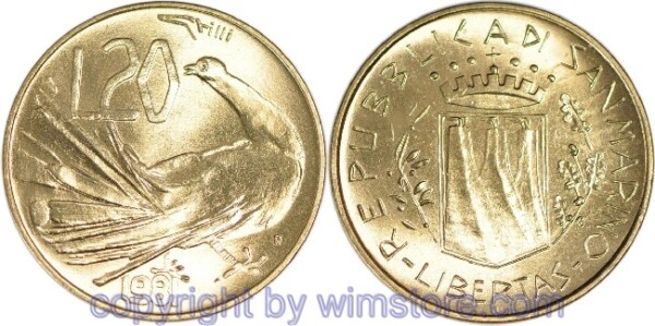 San Marino, 20 Lire 1981, Friedenstaube, KM 120, Alu/Bro