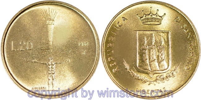 s7259 San Marino, 20 Lire 1983, Atomkriegbedrohung, KM 149, Alu/Bro