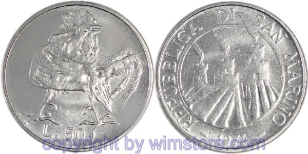 San Marino, 50 Lire 1974, Hahn, KM 35, Stahl, st