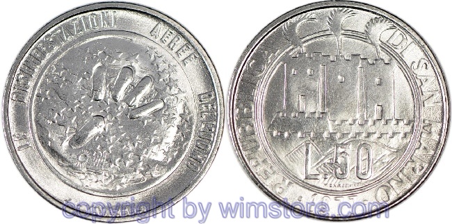 s7269 San Marino, 50 Lire 1977, Firmament, Finger, KM 68, Stahl, st