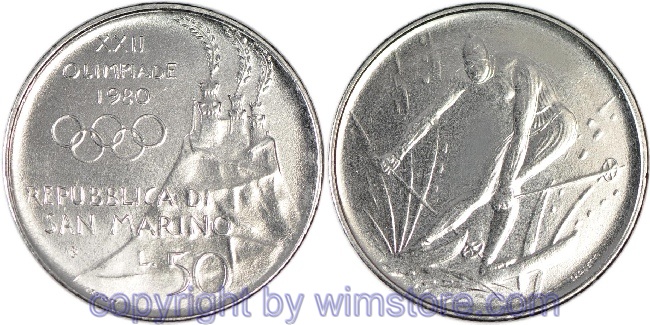 s7272 San Marino, 50 Lire 1980, Abfahrtsläufer, KM 107, Stahl, st