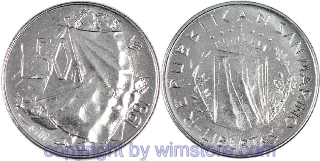 s7273 San Marino, 50 Lire 1981, Person mit Kinder, KM 121, Stahl, st