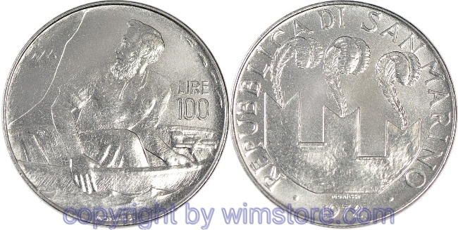 San Marino, 100 Lire 1972, Hl. Marinus im Boot, KM 20, Stahl, st