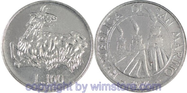 San Marino, 100 Lire 1974, Ziege, KM 36, Stahl, st