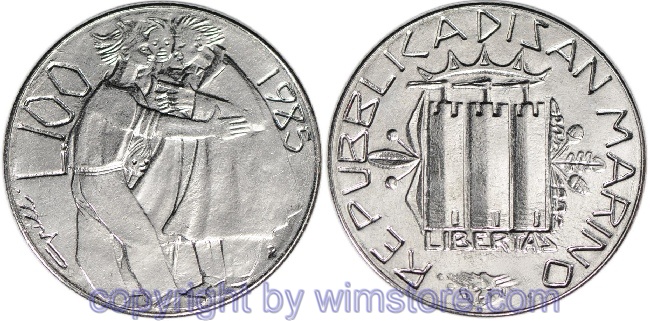San Marino, 100 Lire 1985, Kampf den Drogen, KM 179, Stahl, st