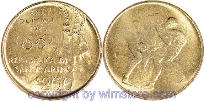 s7298 San Marino, 200 Lire 1980, Ringer, KM 109, Alu/Bro