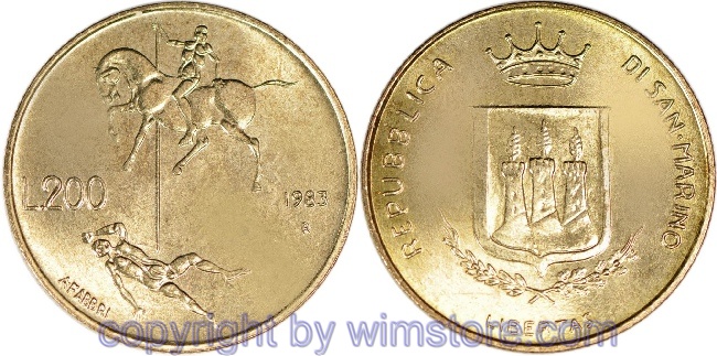 s7301 San Marino, 200 Lire 1983, Atomkriegbedrohung, KM 152, Alu/Bro