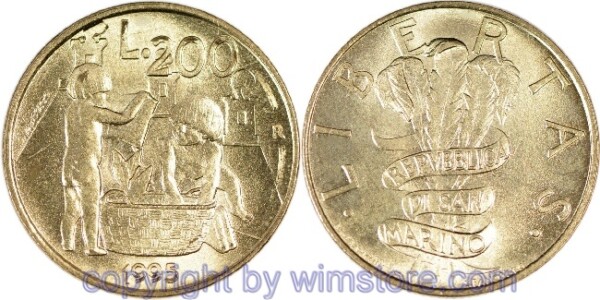 San Marino, 200 Lire 1995, Gleichberechtigung, KM 329, Alu/Ni/Bro