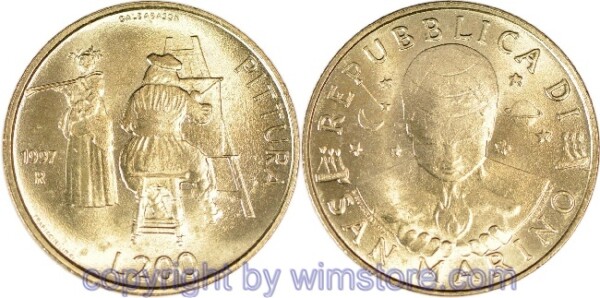 San Marino, 200 Lire 1997, Malerei, KM 366, Alu/Bro