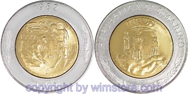 s7316 San Marino, 500 Lire 1982, FAO, Kampf dem Hunger, KM 140, Bi-Metall