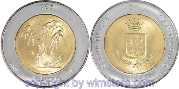 San Marino, 500 Lire 1983, Atomkriegbedrohung, KM 153, Bi-Metall