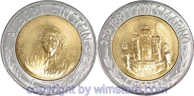 San Marino, 500 Lire 1984, Albert Einstein, KM 167, Bi-Metall