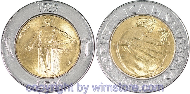 San Marino, 500 Lire 1985, Kampf dem Drogenmissbrauch, KM 181, Bi-Metall