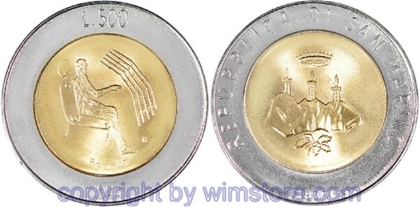 s7322 San Marino, 500 Lire 1986, Techniker vor Tafel, KM 195, Bi-Metall
