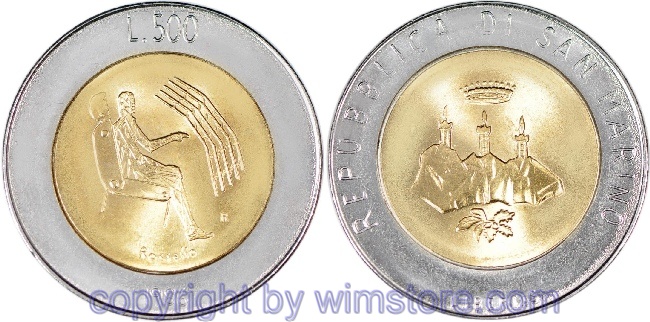 s7322 San Marino, 500 Lire 1986, Techniker vor Tafel, KM 195, Bi-Metall