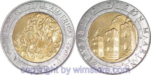 San Marino, 500 Lire 1992, Karavelle, KM 286, Bi-Metall