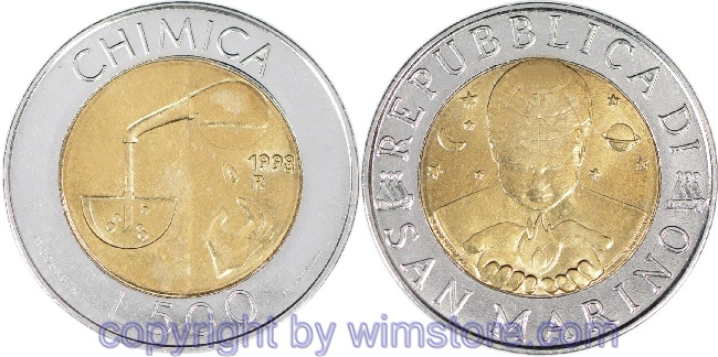 s7336 San Marino, 500 Lire 1998, Chemie, KM 383, Bi-Metall