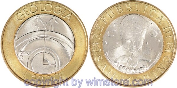 San Marino, 1000 Lire 1998, Geologie, KM 384, Bi-Metall