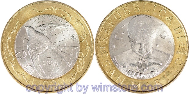 San Marino, 1000 Lire 2000, Taube, KM 405, Bi-Metall