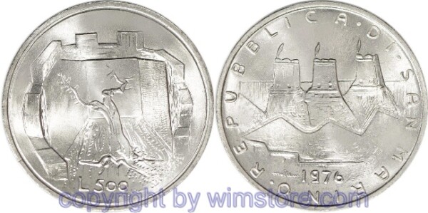 San Marino, 500 Lire 1976, Olivenbaum, KM 58, Silber, st