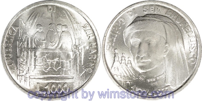 San Marino, 1000 Lire 1977, Brunellesco, KM 72, Silber, st