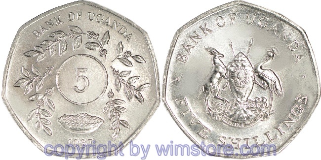 Uganda, 5 Shillings 1987, KM 29, Eisen vernickelt, st