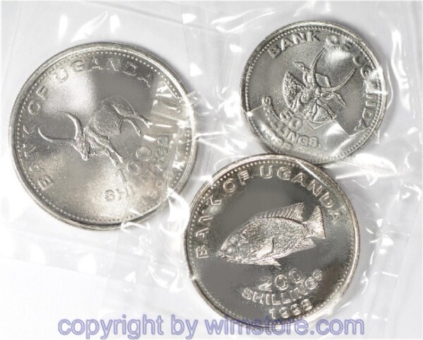 Uganda Lot: 50, 100 und 200 Shillings 1998, KM 66-68, st