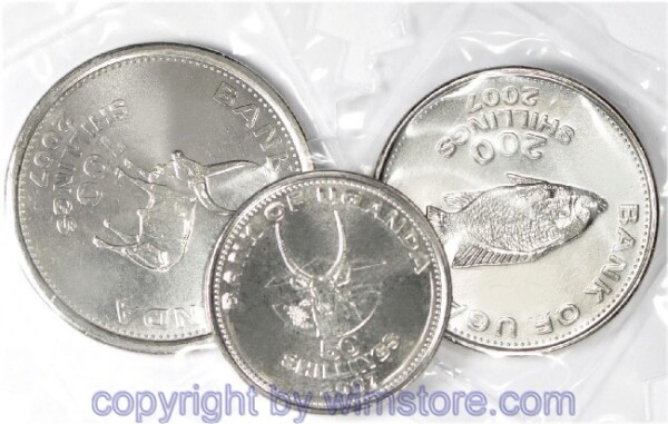Uganda Lot: 50, 100 und 200 Shillings 2007, KM 66, 67, 68a, st