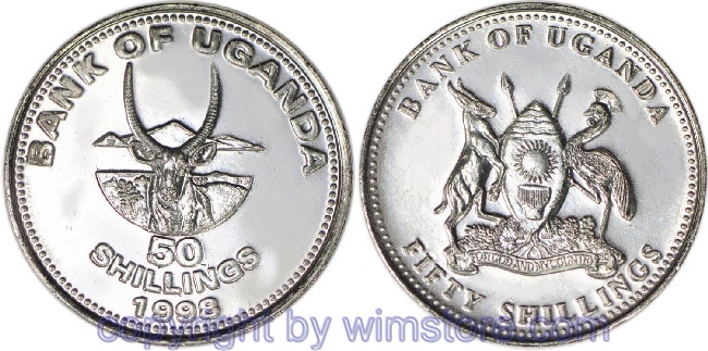 Uganda, 50 Shillings 1998, KM 66, Eisen vernickelt, st