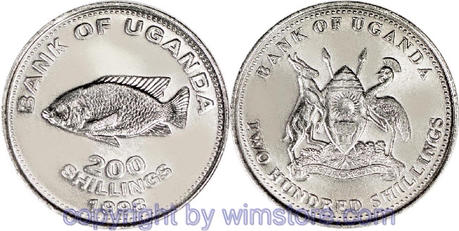 Uganda, 200 Shillings 1998 - 2008, KM 68, Ku/Ni