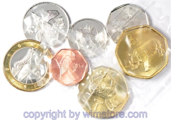Botswana Lot: 5, 10, 25, 50 Thebe, 1, 2 und 5 Pula, KM 24, 25a, 26 - 30, st