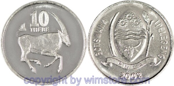 Botswana, 10 Thebe 1998, 2002, 2008, KM 27, Eisen vernickelt, st